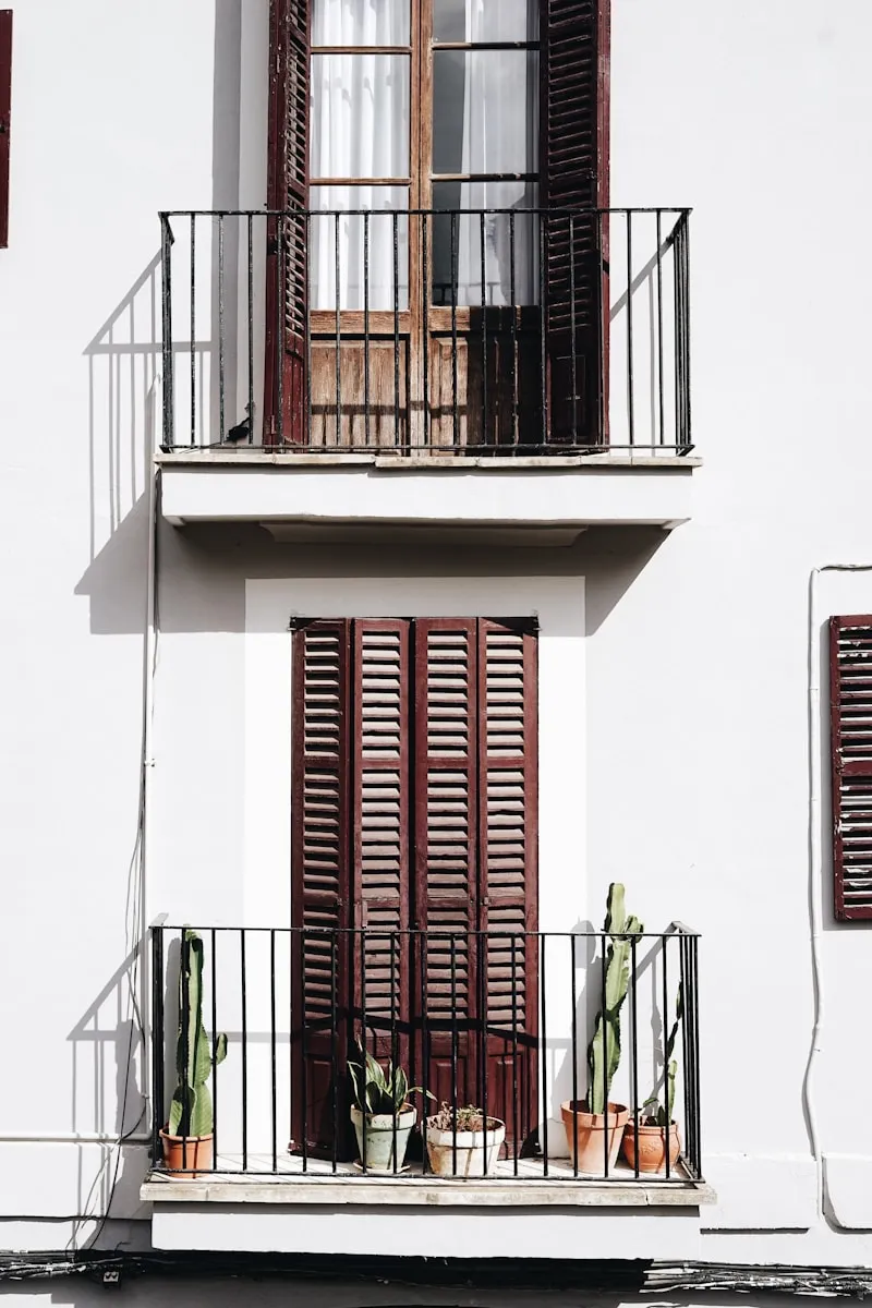 Louvered shutters on a Mediterranean facade